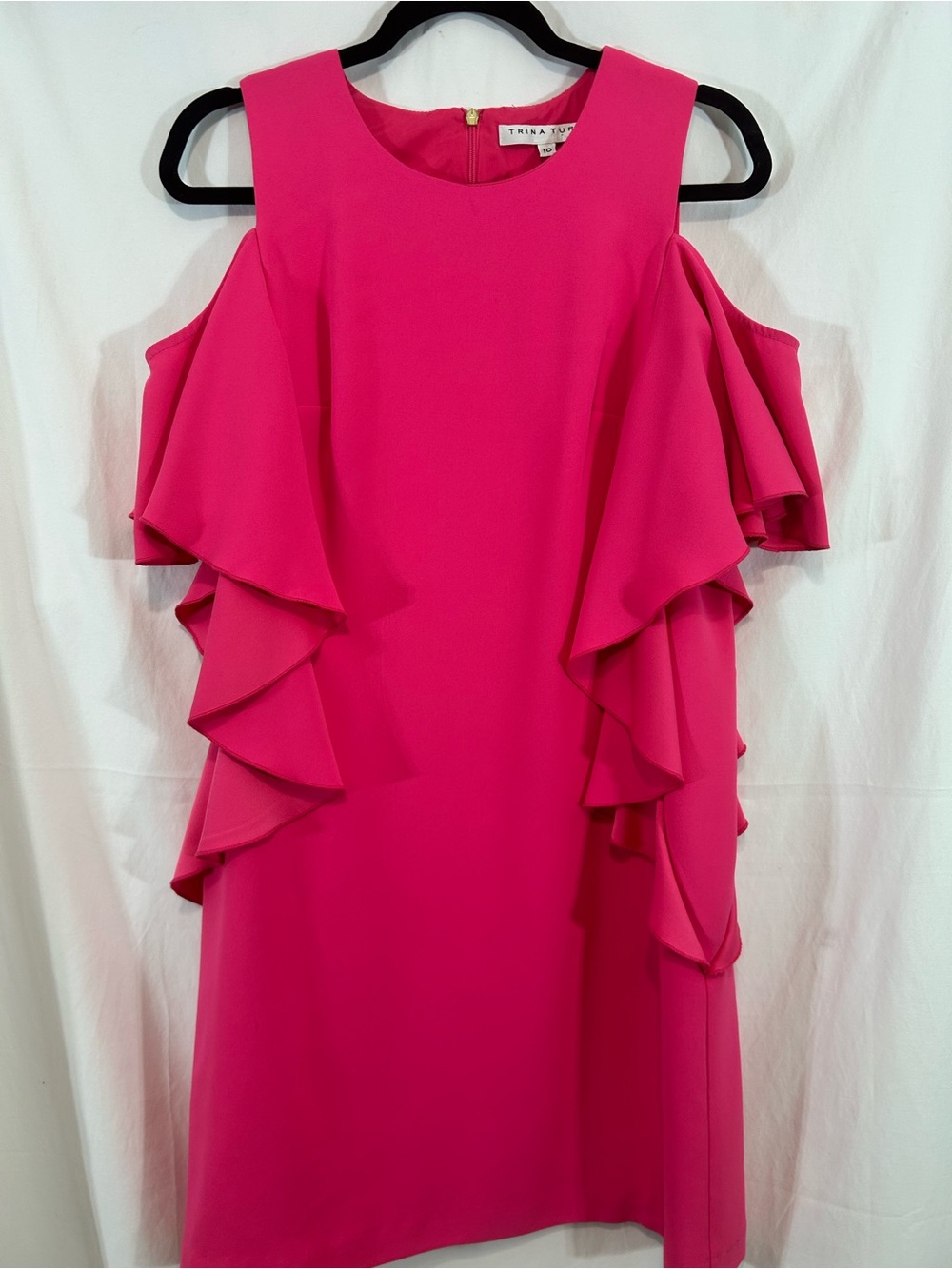 Trina Turk Pink Ruffle Cold Shoulder Shift Dress Size 10